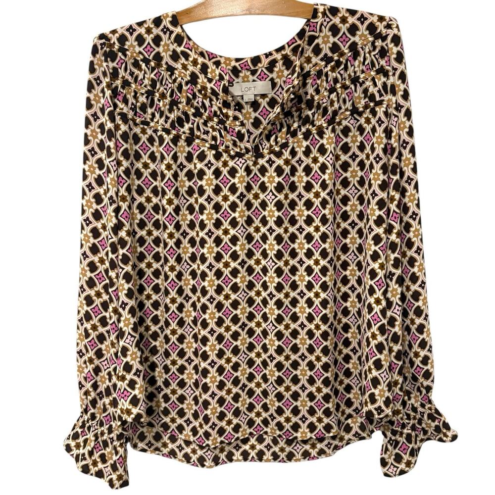Ann Taylor Loft | Top Long Sleeve Brown Pink Career- Size Large